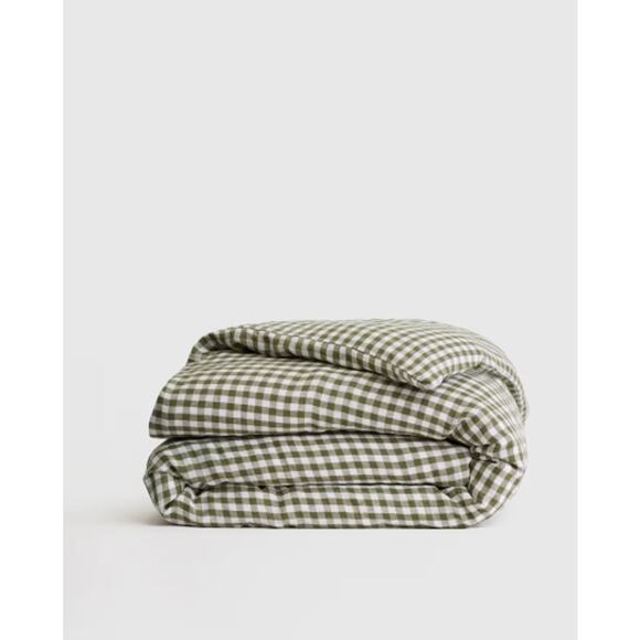NWOT Quince European Linen Duvet Cover Full/Queen Olive Gingham - Picture 5 of 8